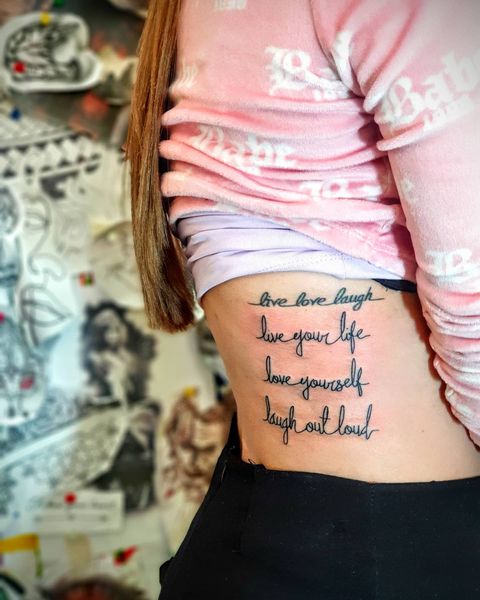 Live Laugh Love Tattoo Design on Waist for Female