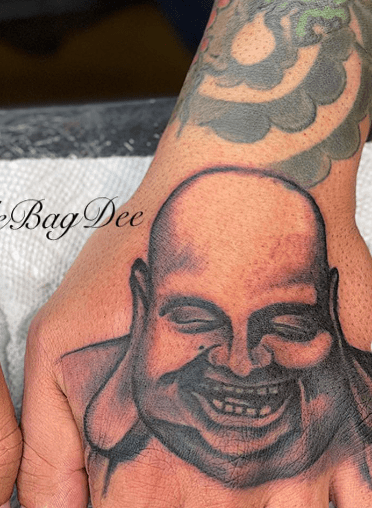 Long Eared Laughing Buddha Tattoo