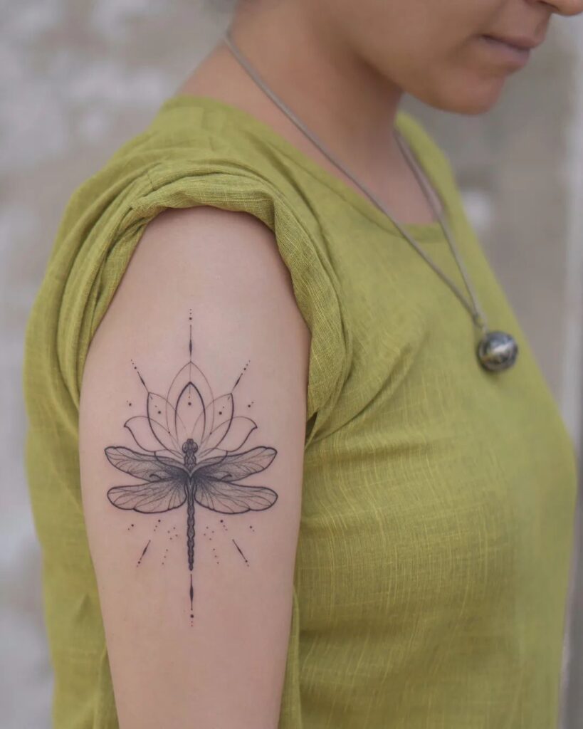 Lotus Dragonfly Tattoo Half Sleeve Symbolizing Transformation and Spiritual Growth