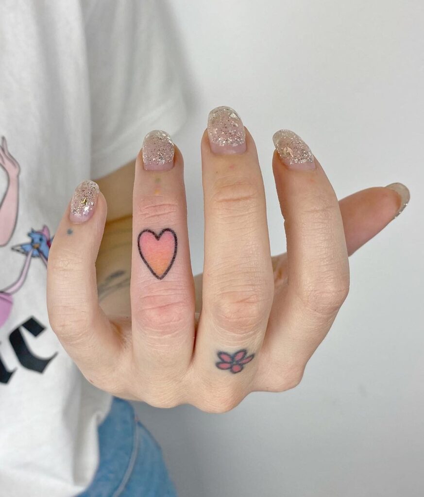 Love Heart Floral Tattoo Design - on Ring Finger