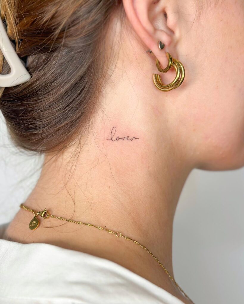 Love in ink romantic text tattoos on the side of the neck