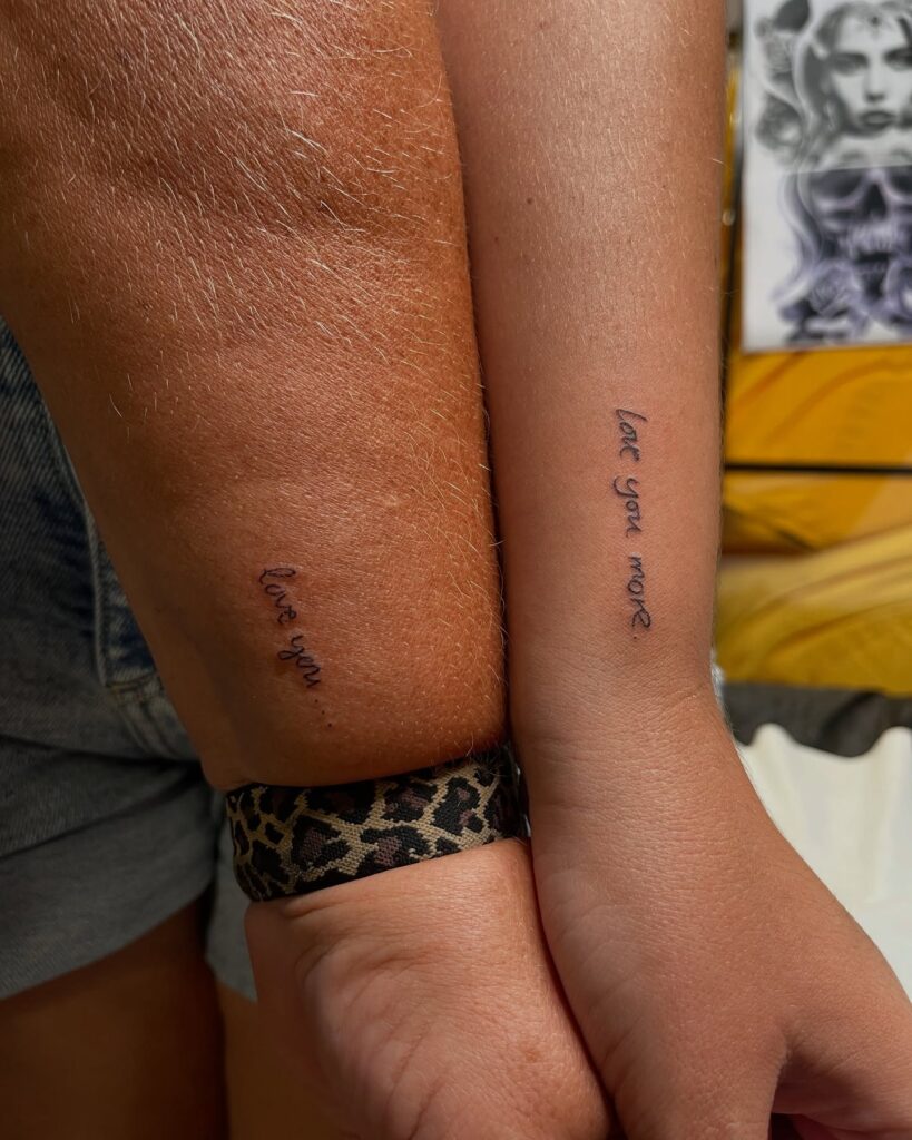 Love You More Script Mother Daughter Tattoos for an Unbreakable Bond