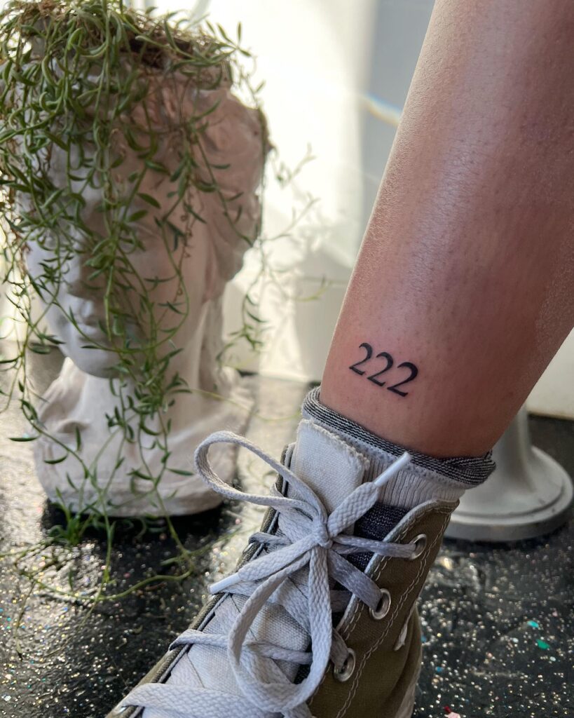 Lower Leg 222 Text Lettering Number Tattoo, a Bold Statement: Leg Luminance 