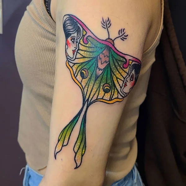 Luna Moth arm tattoo