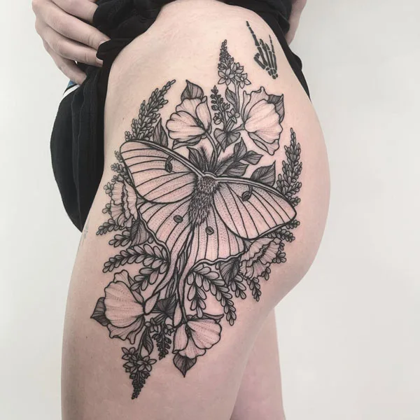 Luna Moth thigh tattoo