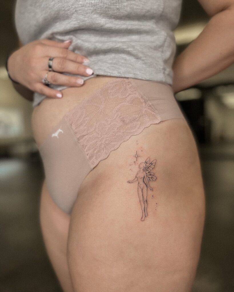Magical Fairy Star Tattoo Design on the Side Hip, a Touch of Fantasy: Stellar Enchantment