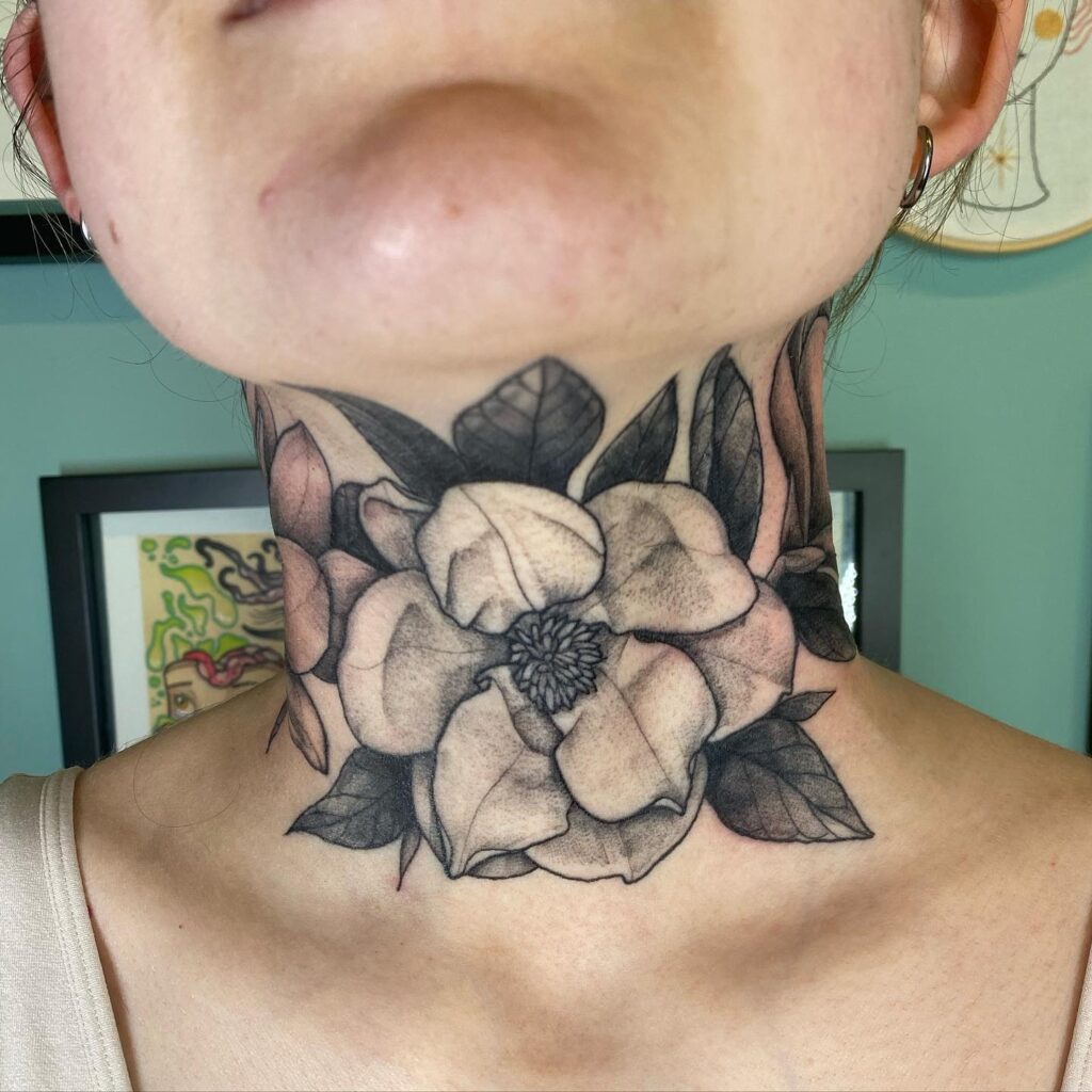 Magnolias on the neck elegant tattoo designs for women