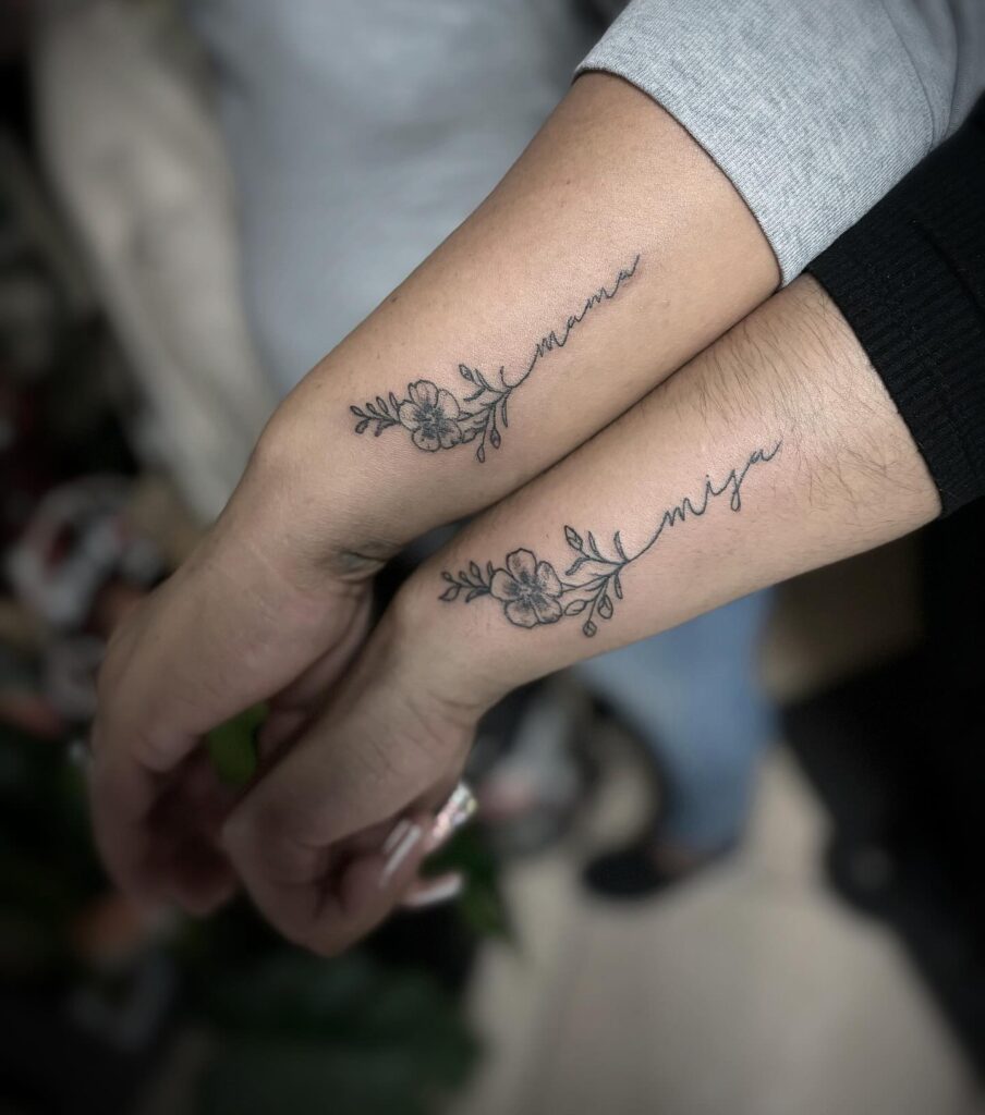 Mama and Mija Floral Script Mother Daughter Tattoos for Deep Connection
