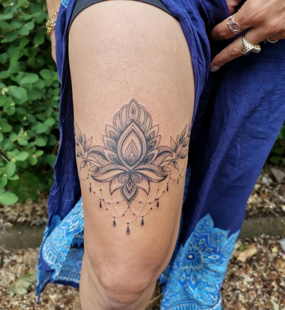Mandala floral art tattoo design for leg