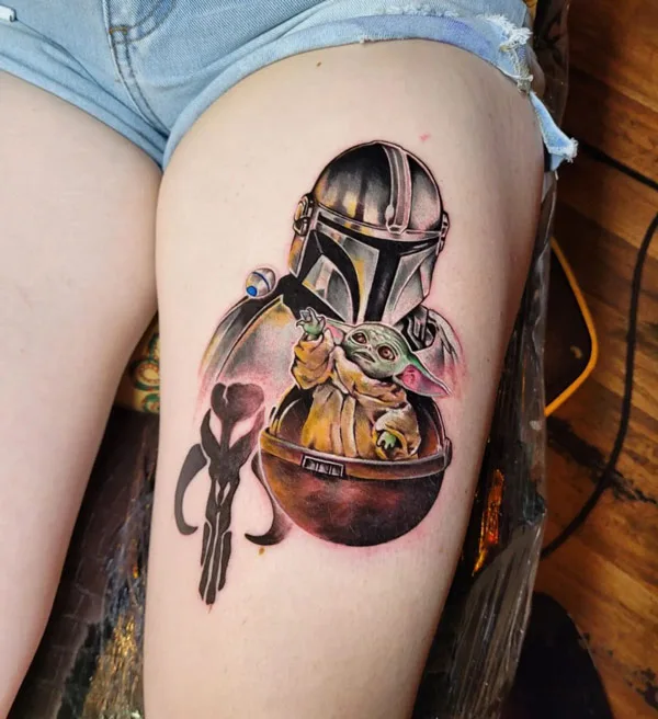 Mandalorian Thigh Tattoo 1