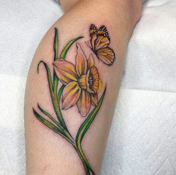 March Birth Flower and Butterfly Tattoo 2