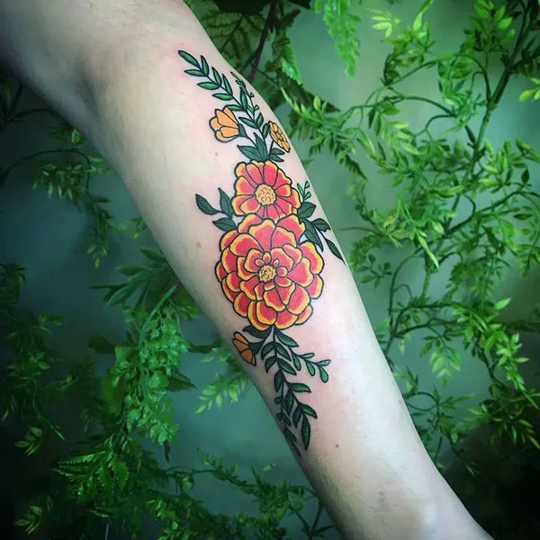 Marigold sleeve tattoo 1