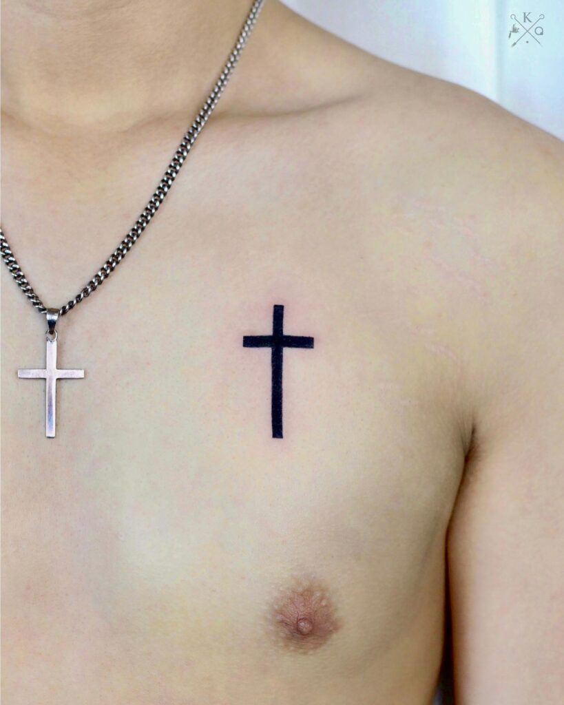 Masculine Chest Piece Small Cross Tattoo for Men