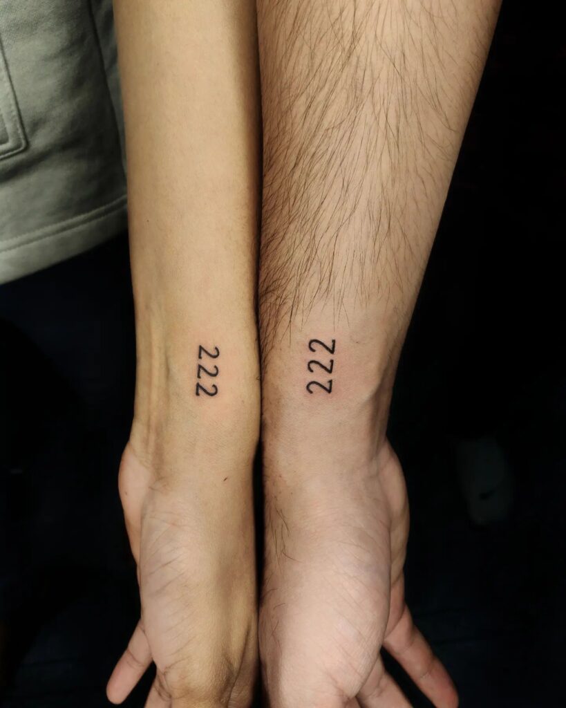 Matching 222 Tattoos on the Side of the Wrist, a Shared Symbol: Couple's Code 