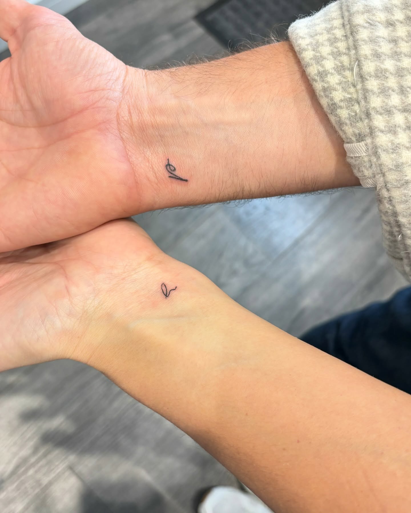Matching Couple Wrist Tattoos with Initials p and b Simple and Meaningful Design