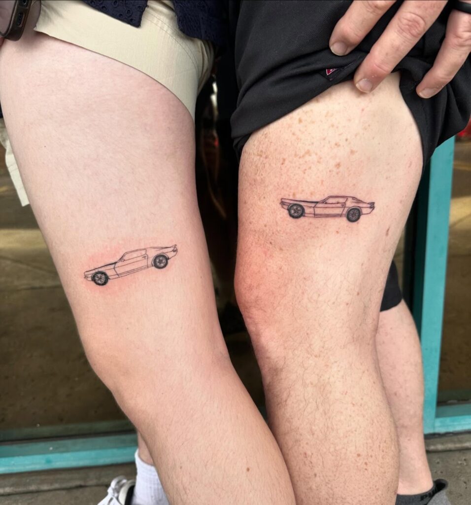 Matching Dad and Daughter Car Tattoo on Side Thigh for a Meaningful Bond