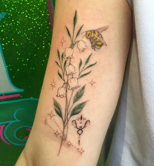 May Birth Flower and Bee Tattoo 1