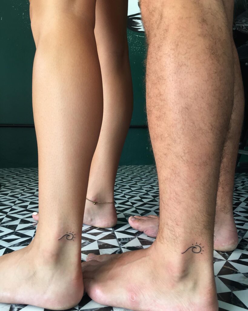 Meaningful Couples' Tattoos: Matching Sun and Wave Designs