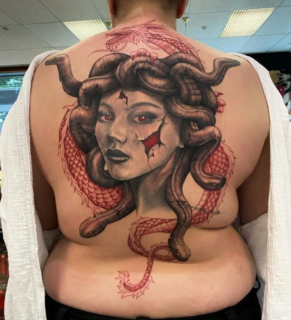 Medusa back tattoo