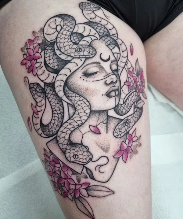 Medusa with flowers tattoo