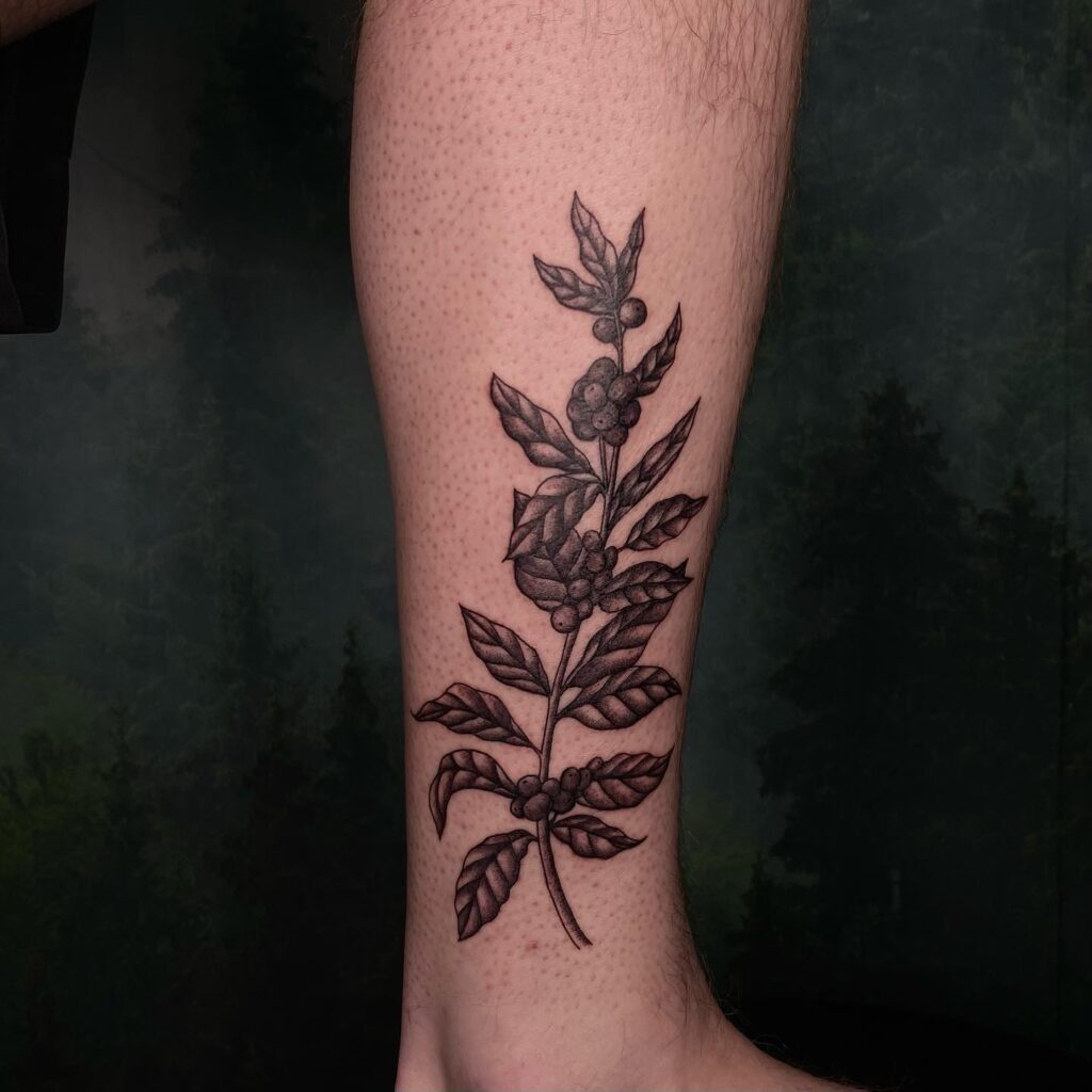 Mens lower leg coffee plant tattoo ideas natures essence