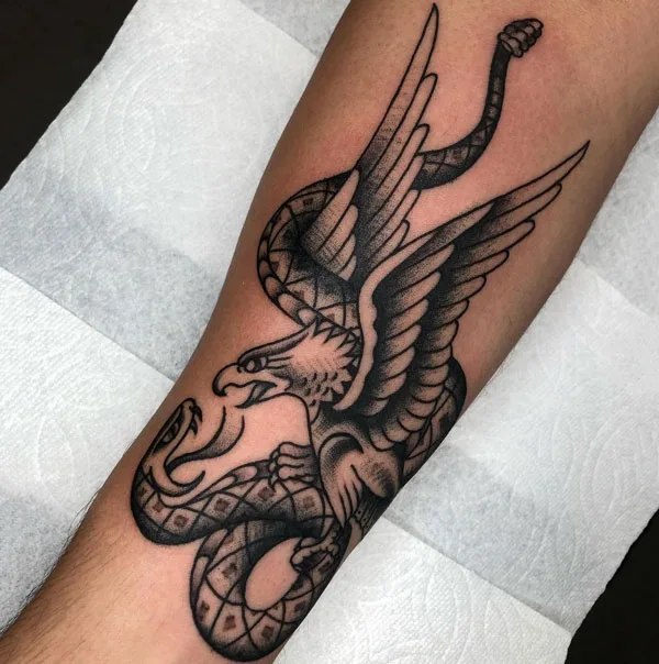 Mexican eagle and snake tattoo