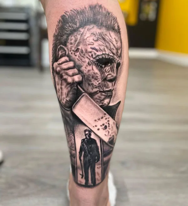 Michael Myers stencil tattoo