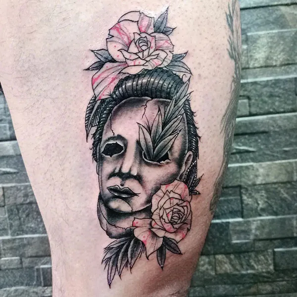 Michael Myers thigh tattoo