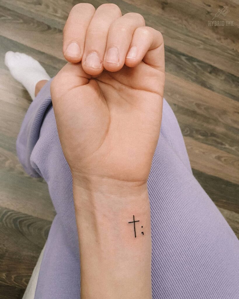Micro Cross and Semicolon Wrist Tattoo for Girl Delicate Symbolism