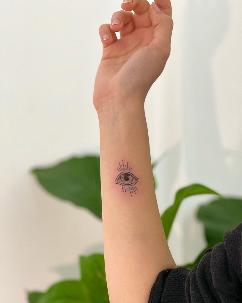Micro-Realistic Eye Tattoo Nestled on the Inner Forearm: Captivating Gaze