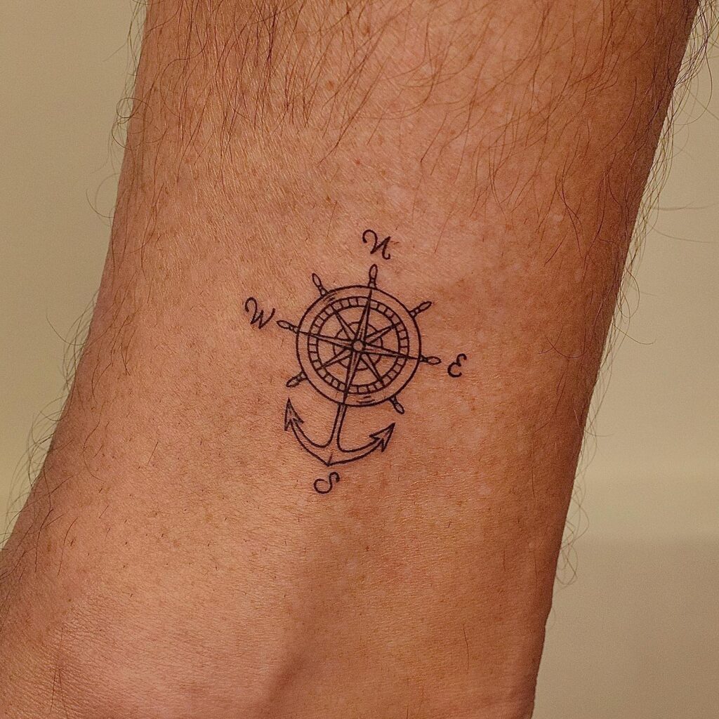 Mini Compass and Anchor Tattoo Above the Ankle for a Dainty Look: Anchored Miniature