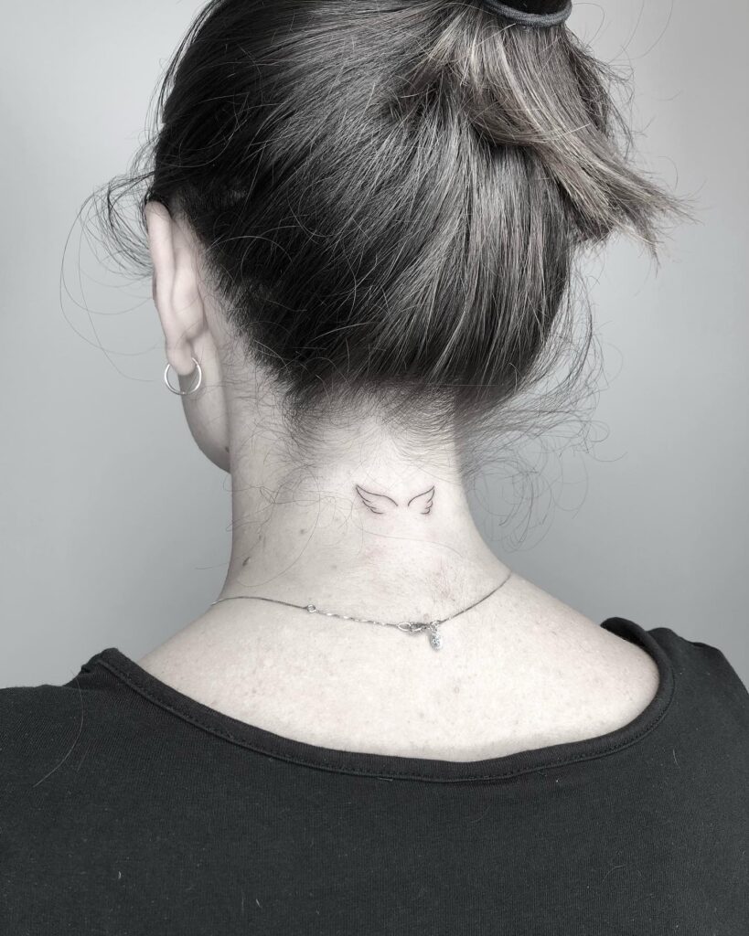 Mini Wing Tattoo Back of the Neck for a Minimalist Statement: Micro Majesty