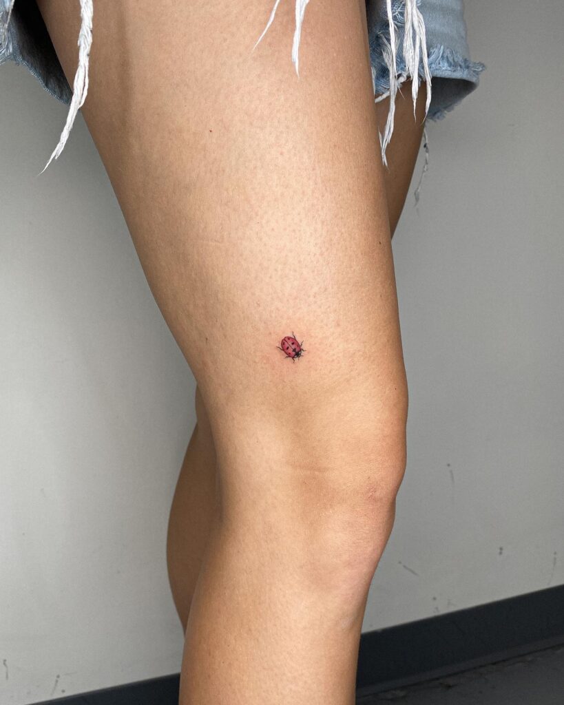 Minimal Ladybug Tattoo Above the Knee Inspiration