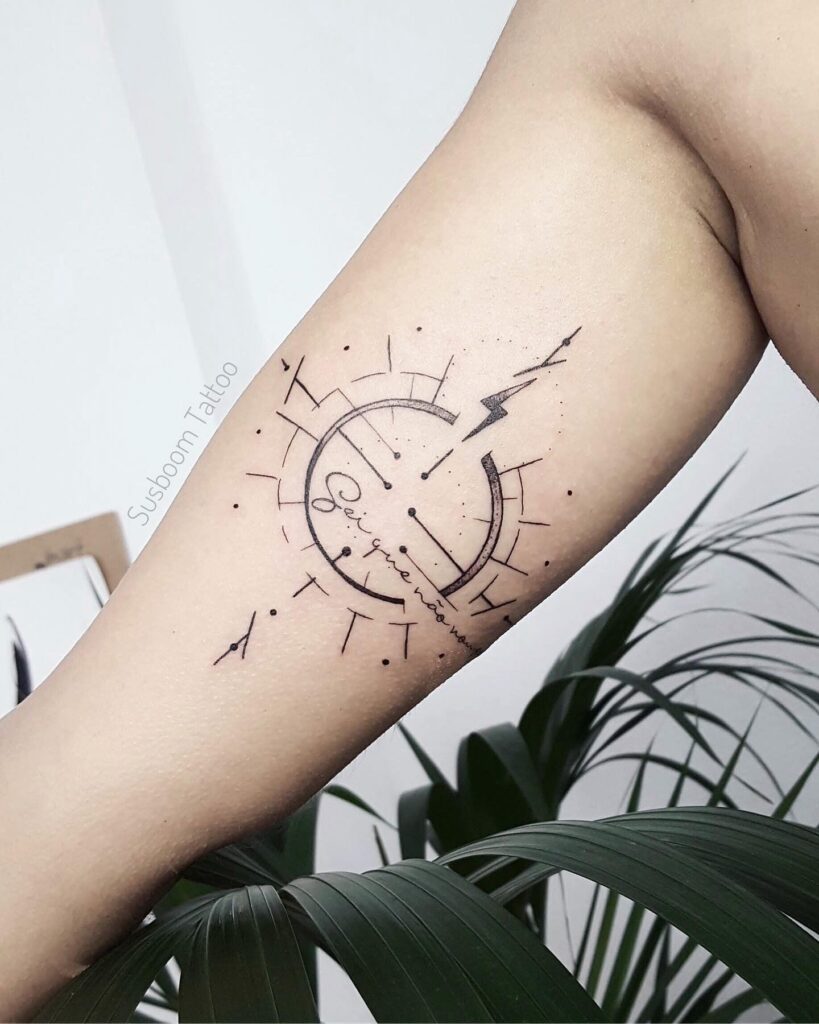 Minimal and geometric compass on the calf: wanderlust whispers