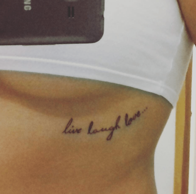 Minimal Live Laugh Love Tattoos Design Below Bust Area