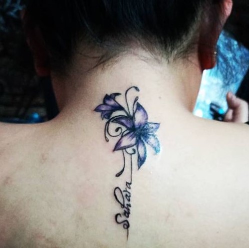 Minimalist Small Bluebell Tattoo Design For Neck image