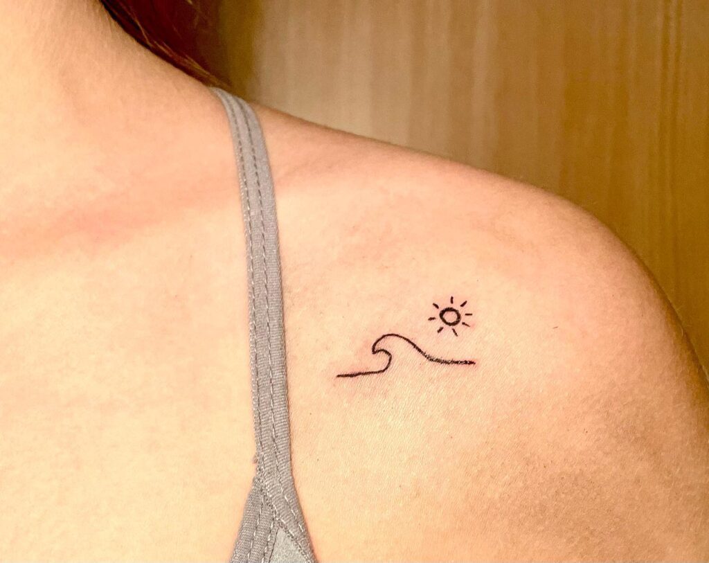 Minimalist Sun and Moon Shoulder Tattoo for Girls image