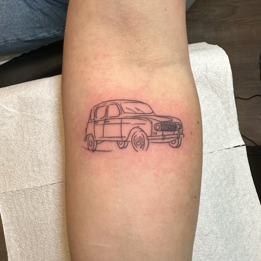 Minimalist Vintage Car Line Drawing Tattoo on Forearm – Elegant Car Tattoo Ideas