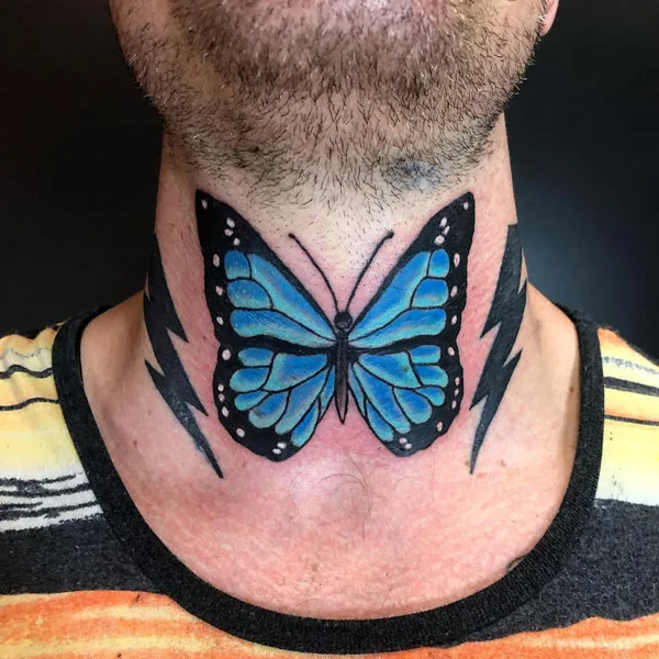 Monarch Butterfly Neck Tattoo 1