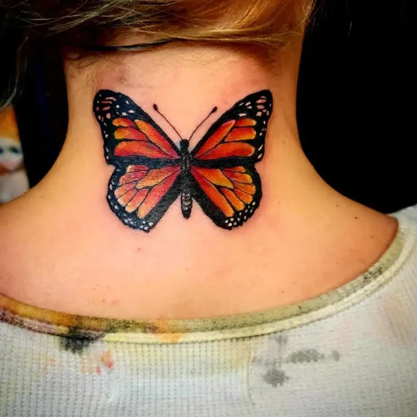 Monarch Butterfly Neck Tattoo 2
