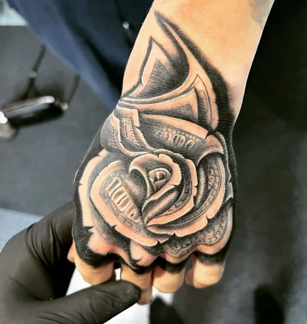 Money Rose Hand Tattoo 2