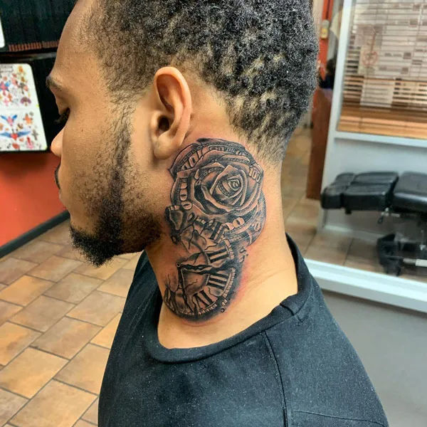 Money Rose Neck Tattoo 1
