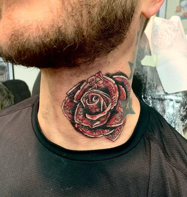 Money Rose Neck Tattoo 2