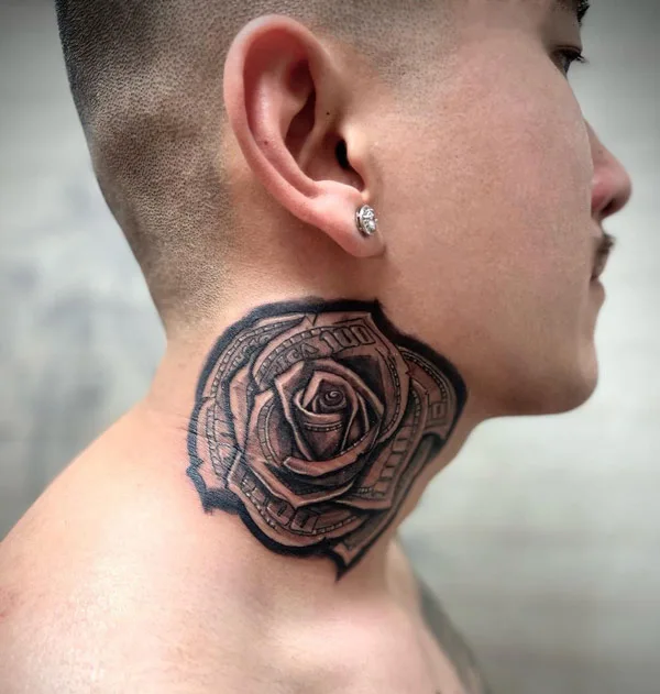 Money Rose Neck Tattoo 3