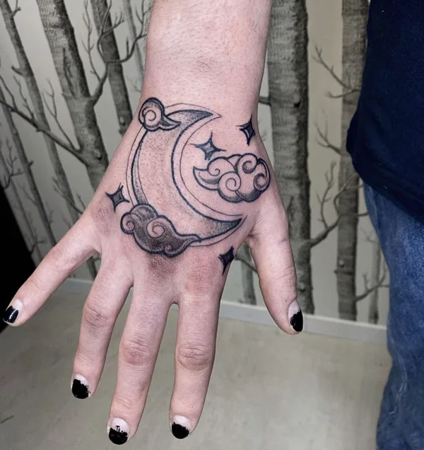 Moon and Cloud Tattoo 1