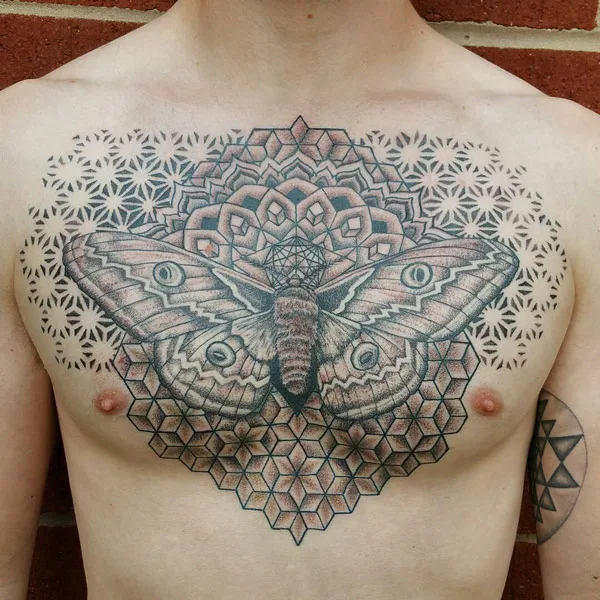 Moth Chest Tattoo 2