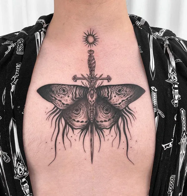 Moth and Dagger Tattoo