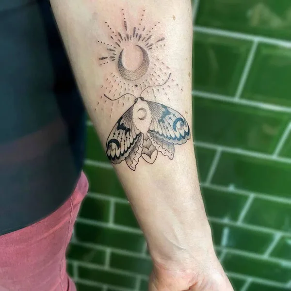 Moth and Moon Tattoo 1