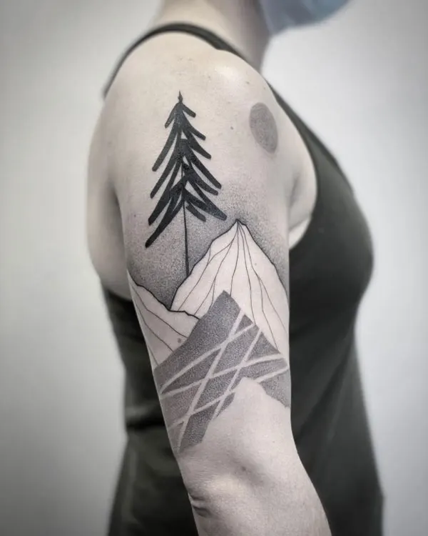 Mountain and Tree Tattoo 4