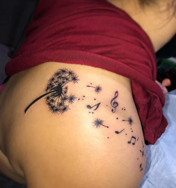 Music Note Dandelion Tattoo